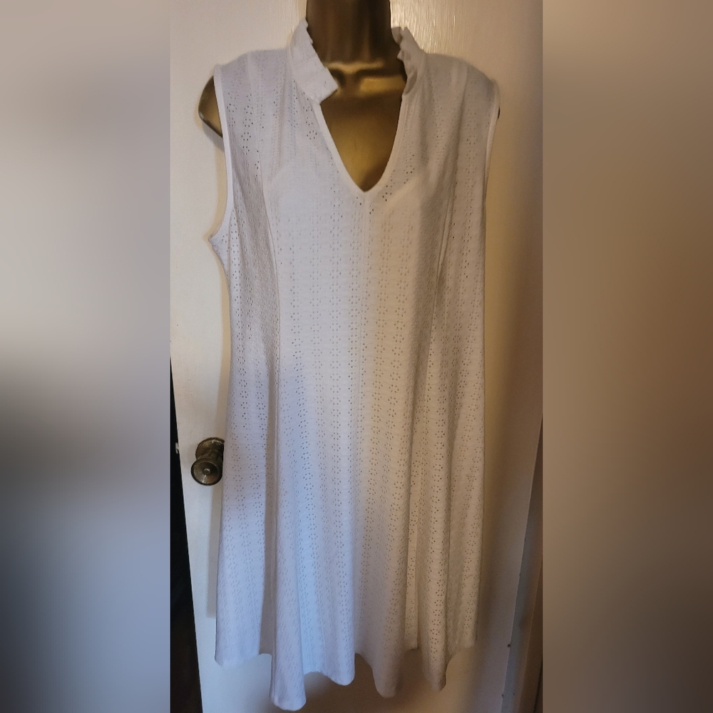 Sleeveless White Eyelet Dress